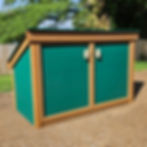4' L x 7'10" W x 3' outdoor playground shed with large doors, a roof, green siding, and decking.