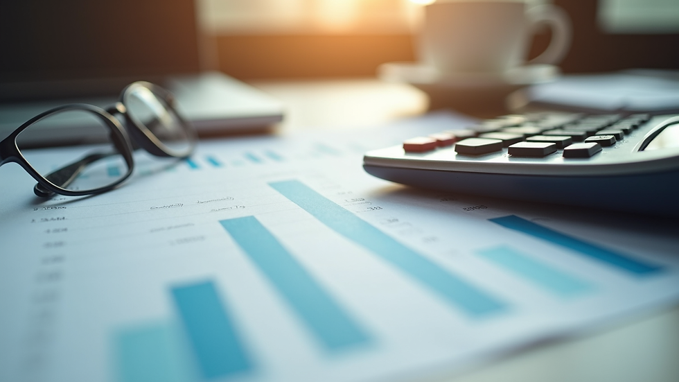 Close-up view of financial documents and calculator on a desk