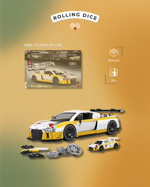 Mattel Brick Shop Audi R8 LMS de 2015, modelo de construcción y auto metálico adicional