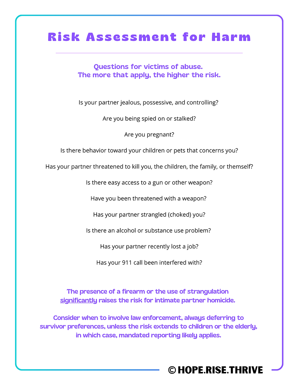 Risk assessment and danger assessment for victims of abuse