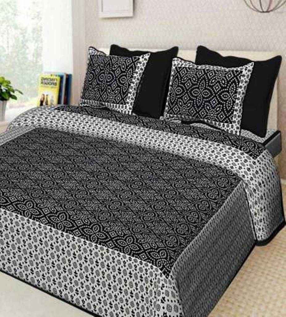 100% Cotton Printed Double Size Double Bedsheet With 2  Pillow Cover