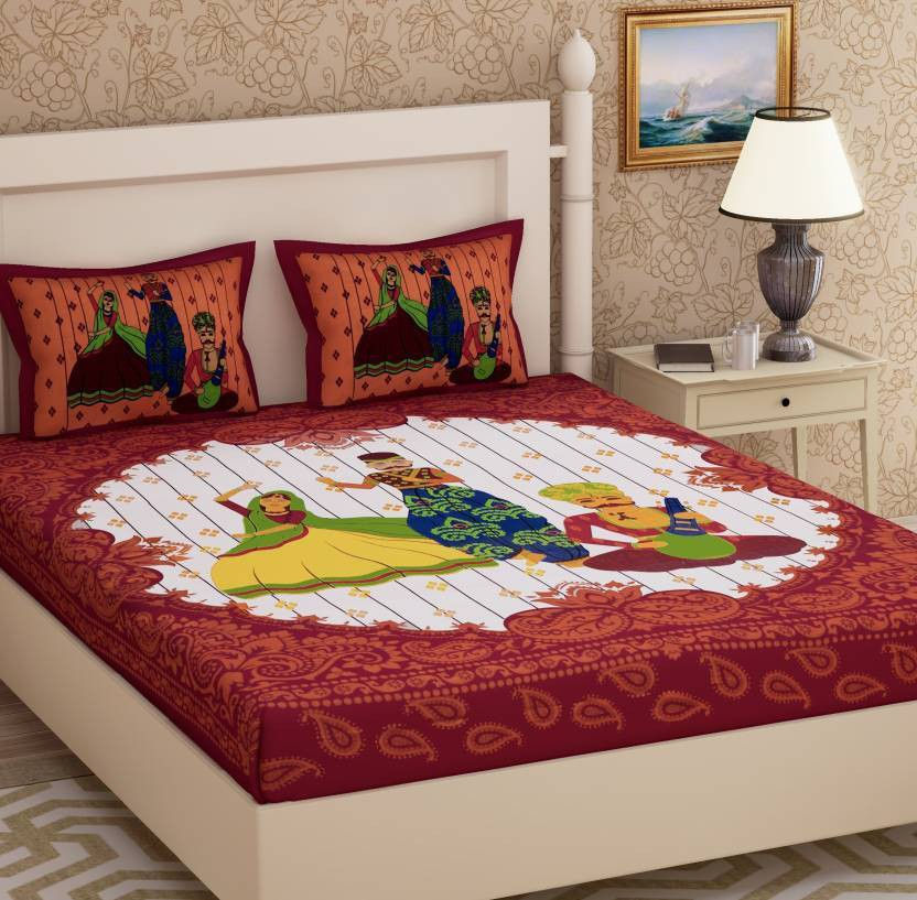 100% Cotton Printed Double Size Double Bedsheet With 2  Pillow Cover