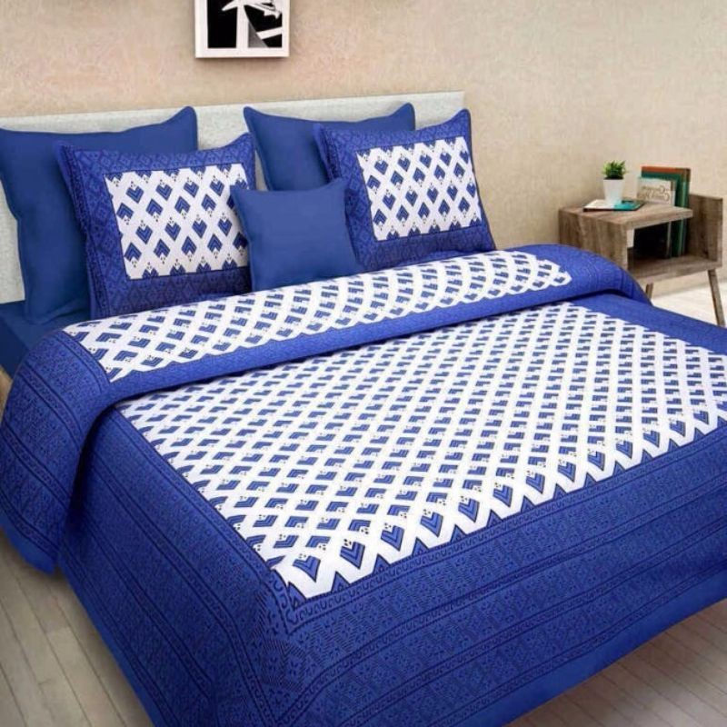 100% Cotton Printed Double Size Double Bedsheet With 2  Pillow Cover