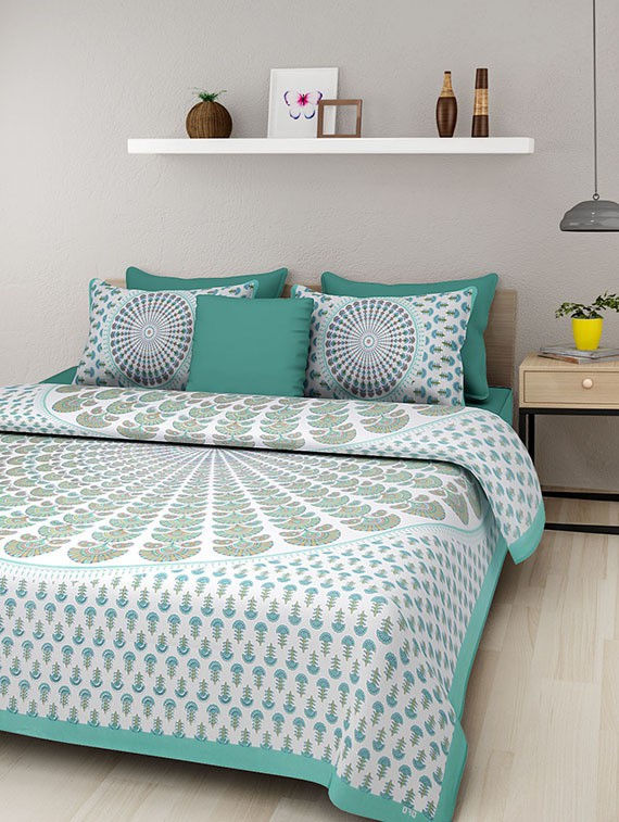 100% Cotton Printed Double Size Double Bedsheet With 2  Pillow Cover