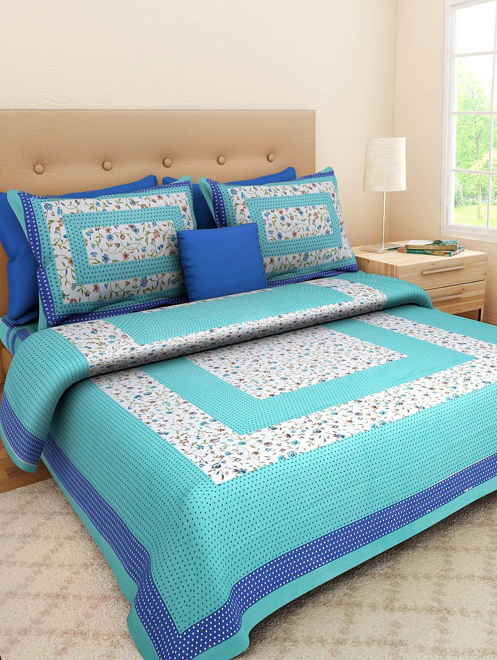 100% Cotton Printed Double Size Double Bedsheet With 2  Pillow Cover