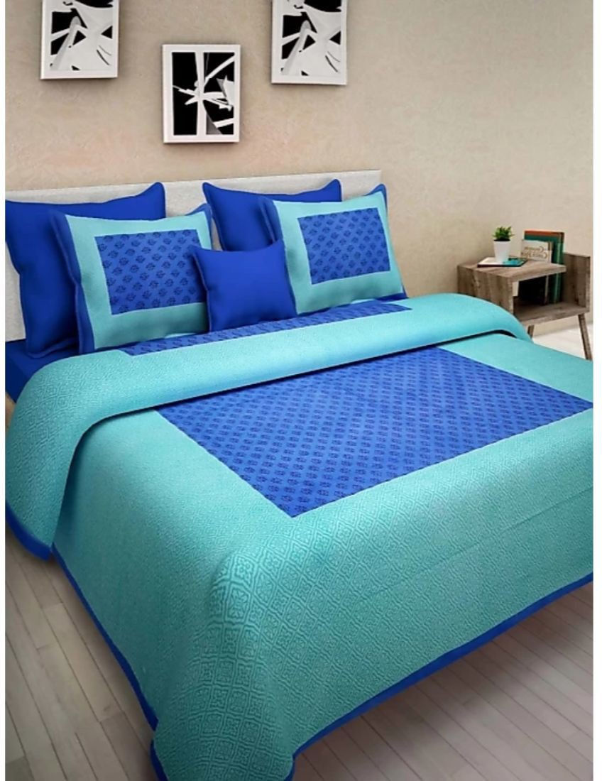 100% Cotton Printed Double Size Double Bedsheet With 2  Pillow Cover