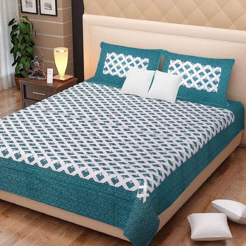 100% Cotton Printed Double Size Double Bedsheet With 2  Pillow Cover