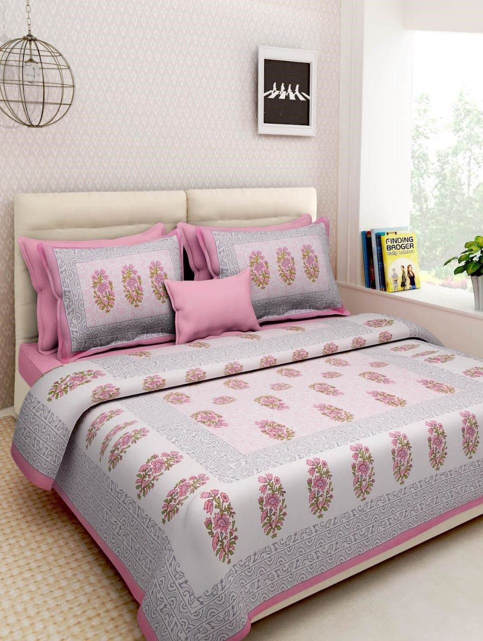 100% Cotton Printed Double Size Double Bedsheet With 2  Pillow Cover