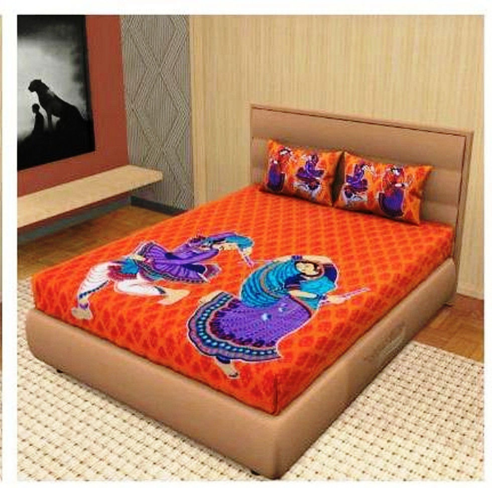 100% Cotton Printed Double Size Double Bedsheet With 2  Pillow Cover