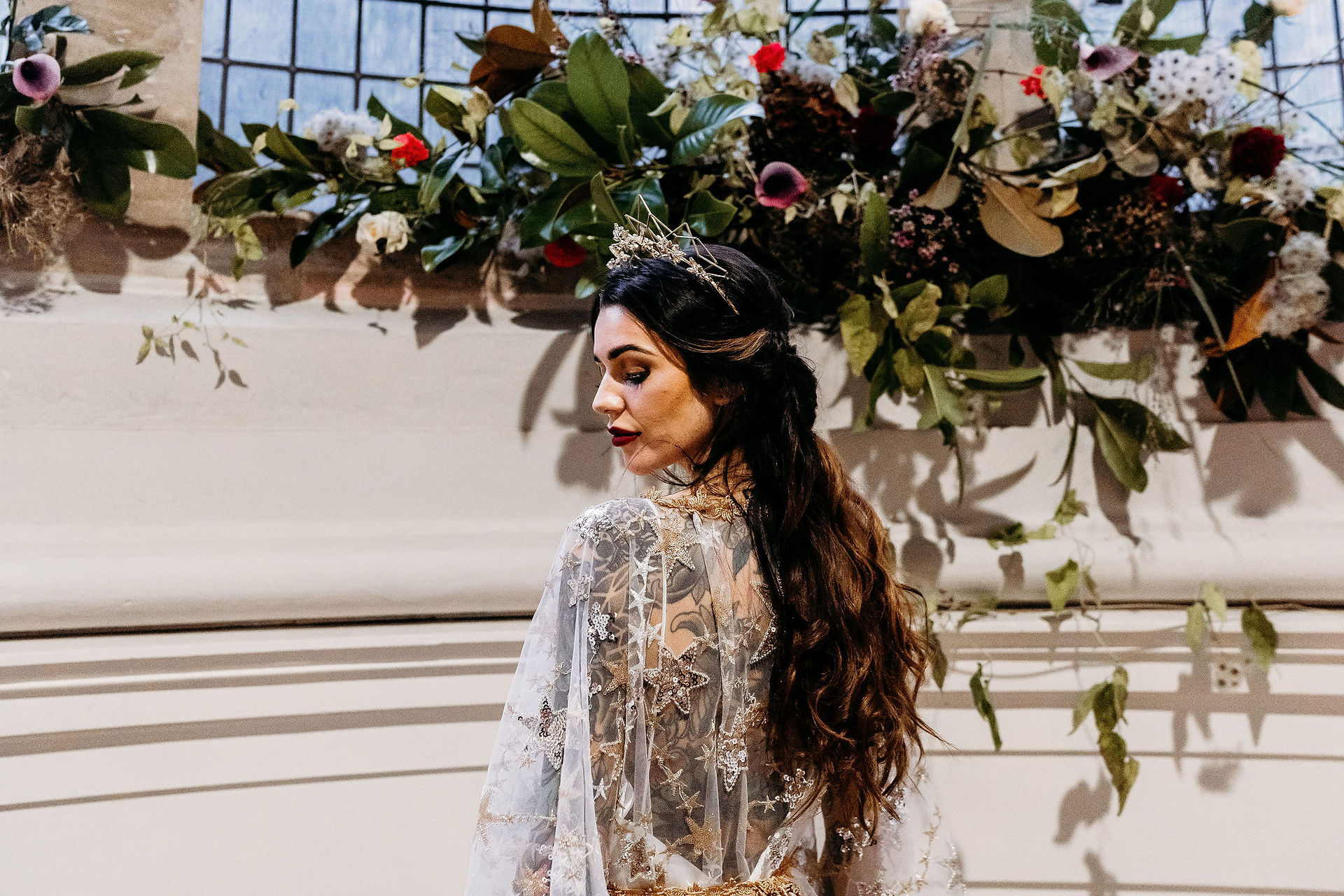 Celestial Wedding bridal crown and dress