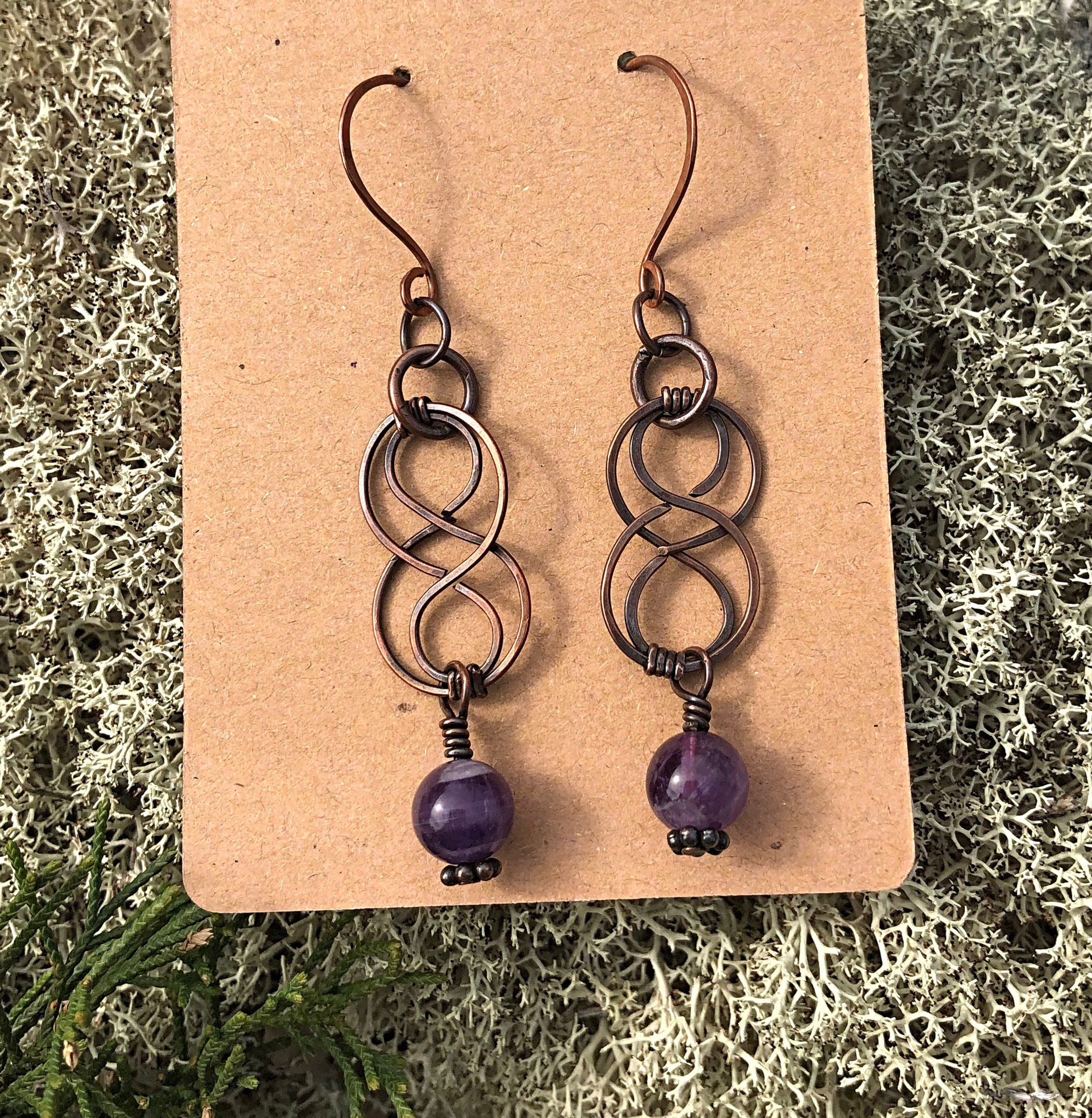 Copper Celtic Knot Earrings with Amethyst