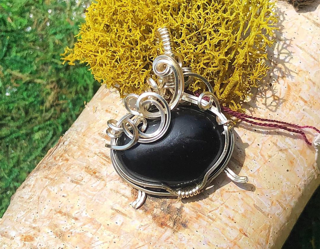 Black Onyx gemstone wire wrapped Cauldron Pendant