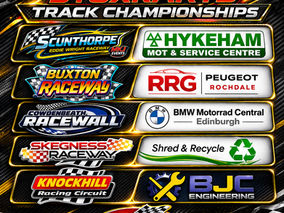 Stoxkarts 2026 Track Championship sponsors board featuring Scunthorpe, Buxton, Cowdenbeath, Knockhill and Skegness Raceway partners