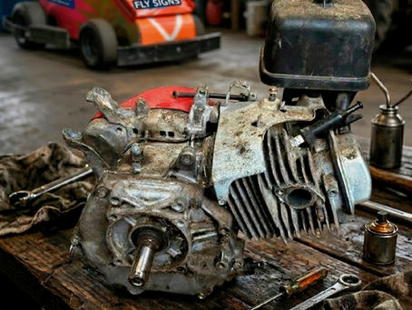Stoxkarts being prepared in a workshop with new paint scheme ahead of the Skegness Test Day and 2026 season.