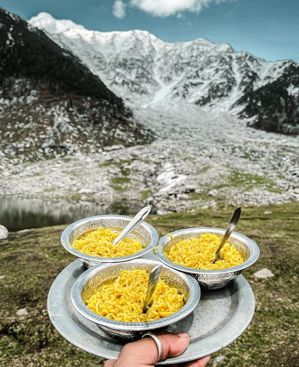 Warm food with a beautiful view