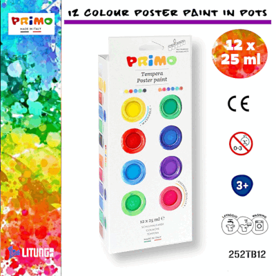 Primo 12 色海報顏料(25ml x12罐裝) (Primo 12 Colour Poster Paint in Pots(12x25ml))