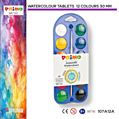 Primo 12色水彩片裝套裝 Ø 30 mm (Primo Watercolor Tablets Set 12 Colors Ø 30 mm)