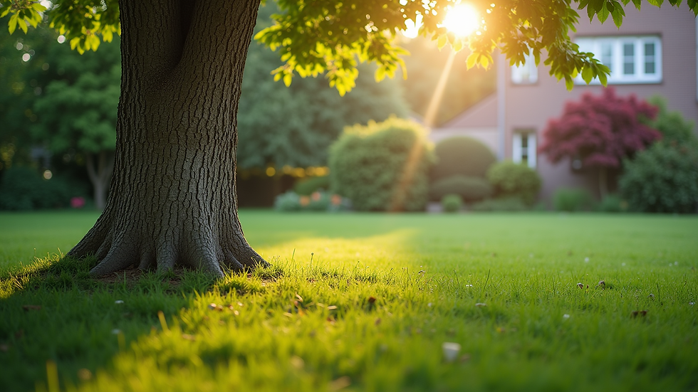 Eye-level view of a well-maintained tree in a residential garden