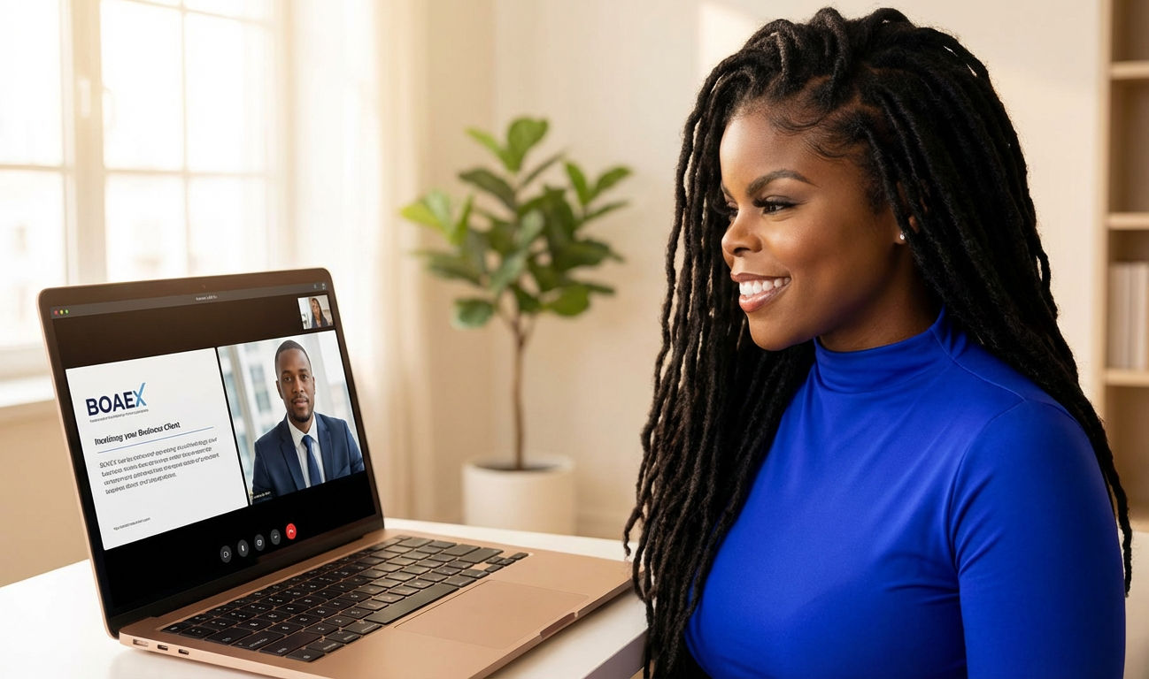 Professional black woman remotely working