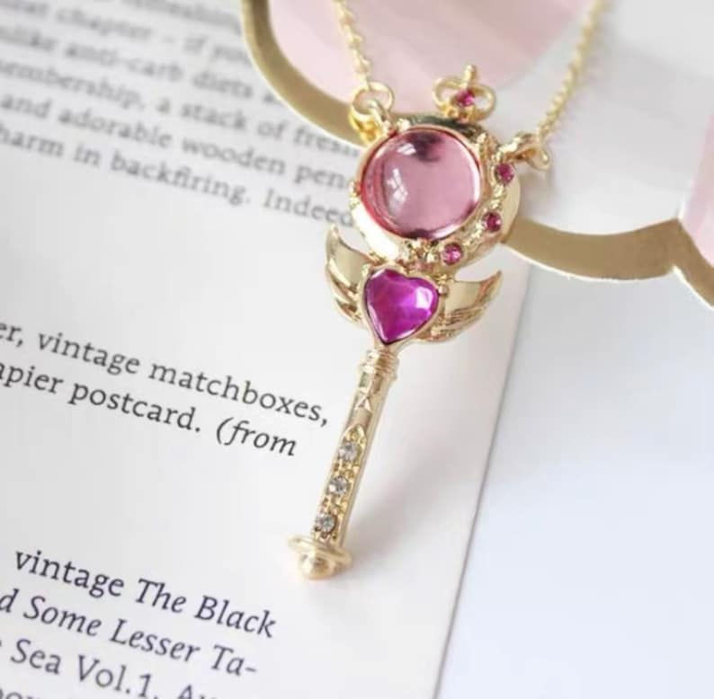 Thumbnail: Sailor moon necklace jewelry, magic wand necklace, heart locket, Japanese anime 