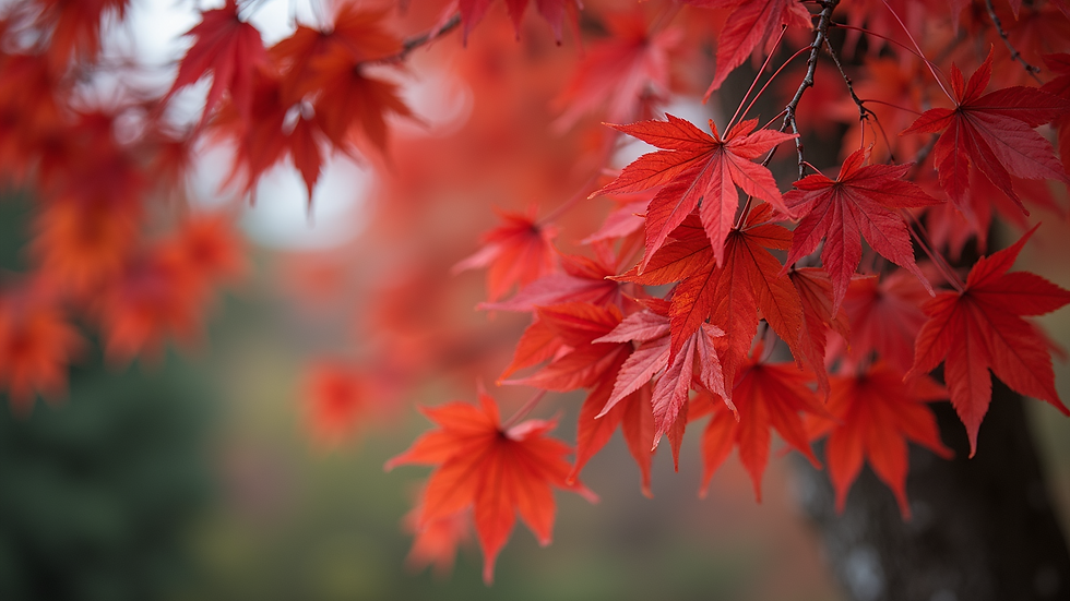 Eye-level view of a Japanese Maple tree with vibrant red leaves