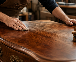Artisan polissant une surface en bois