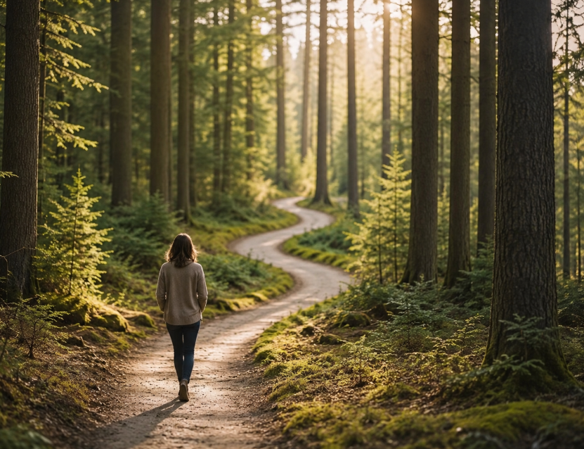Personne avançant sur un chemin en forêt pour illustrer les schémas répétitifs