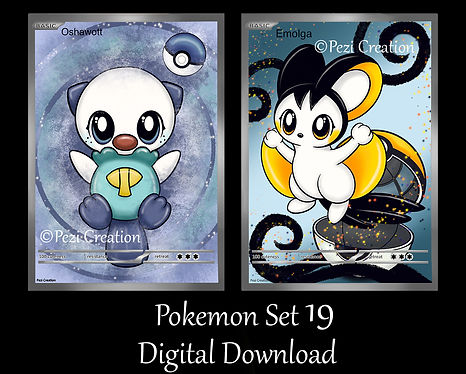 cute pokemon Illustration trading card Oshawott Emolga Ottaro