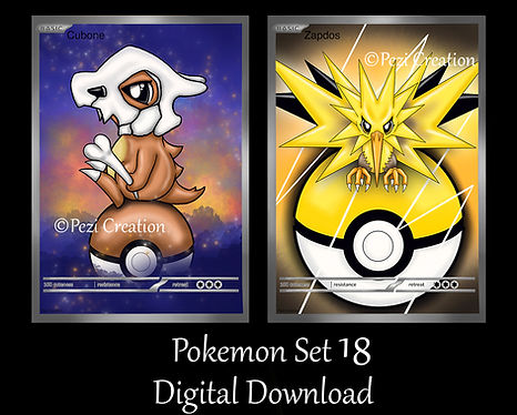 cute pokemon Illustration trading card Cubone Tragossa Zapdos