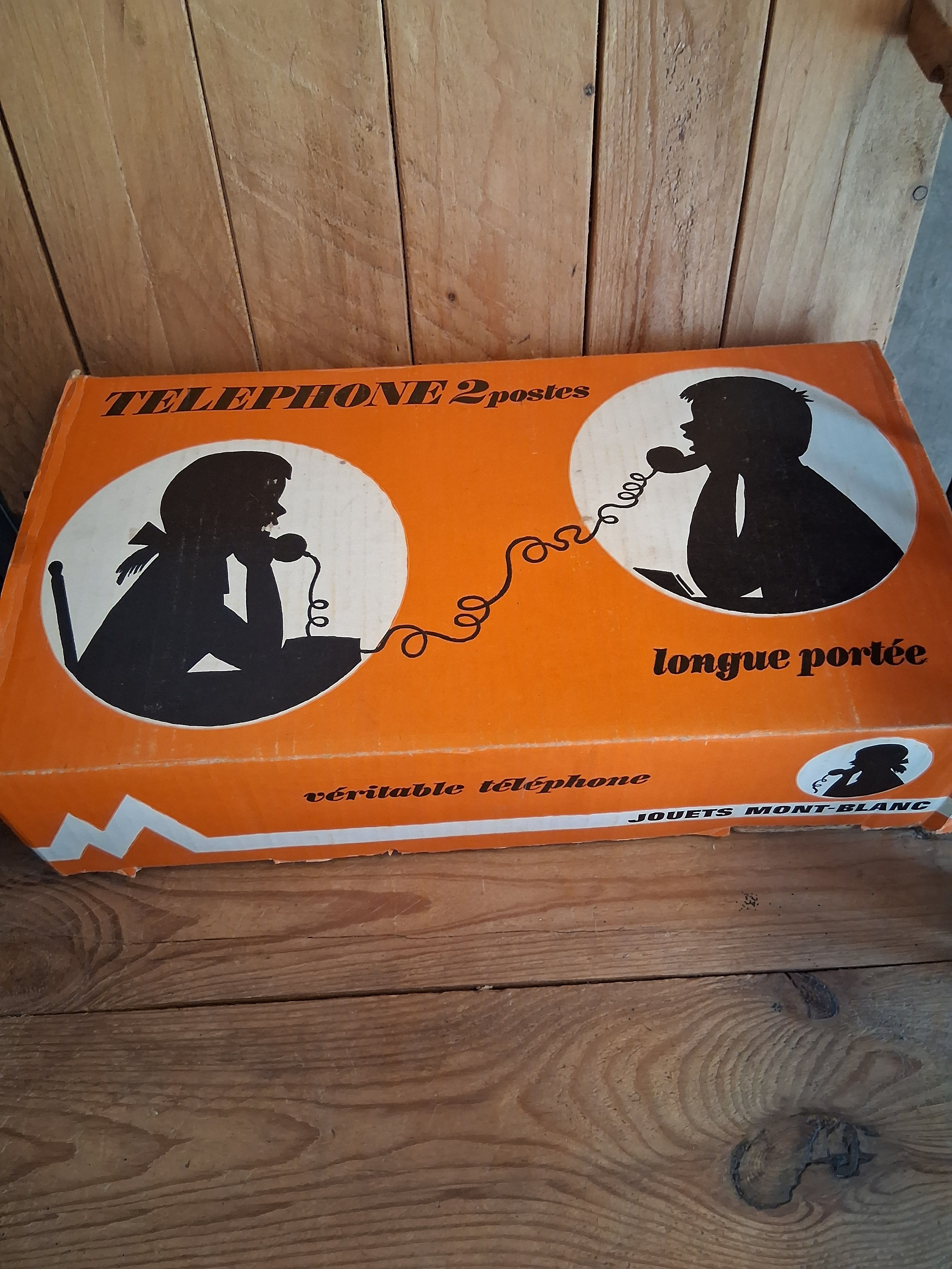 Téléphone jouet Montblanc vintage années 70, 2 postes avec boîte d’origine, objet de collection rétro pour amateurs de jouets