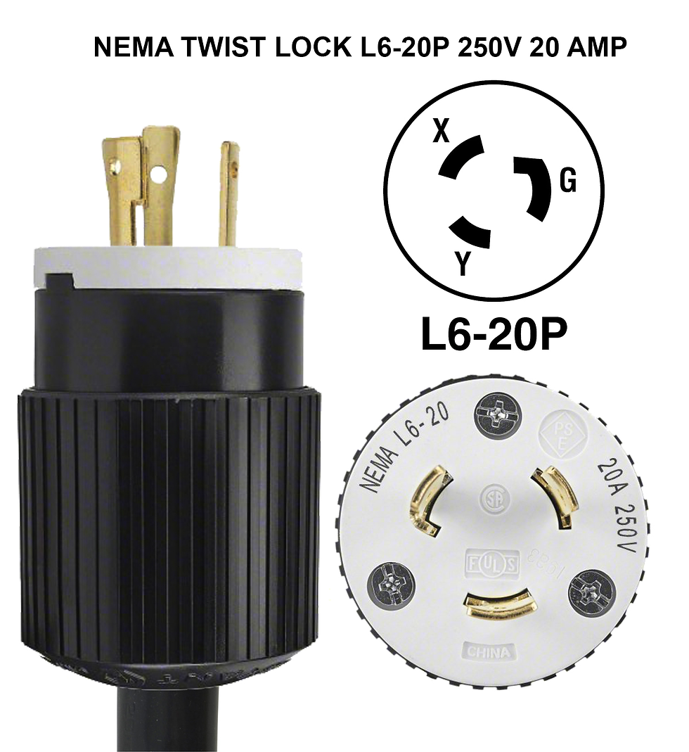 Thumbnail: 208-240 Volt to 110-120 Volt adapter Twist Lock L6-20P to NEMA 5-20R