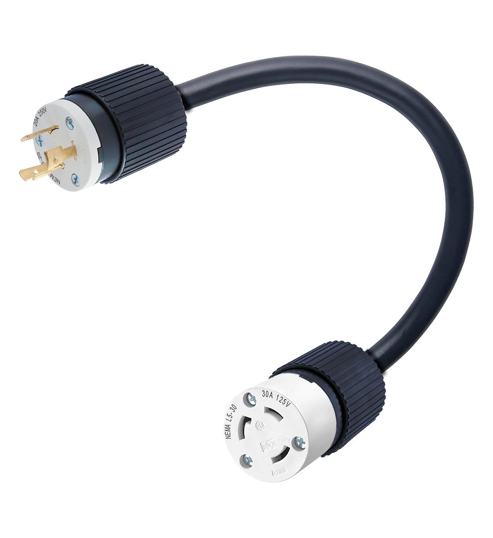 Thumbnail: L6-20P 250 Volt  plug to L5-30R 125 Volt receptacle output 125 Volts