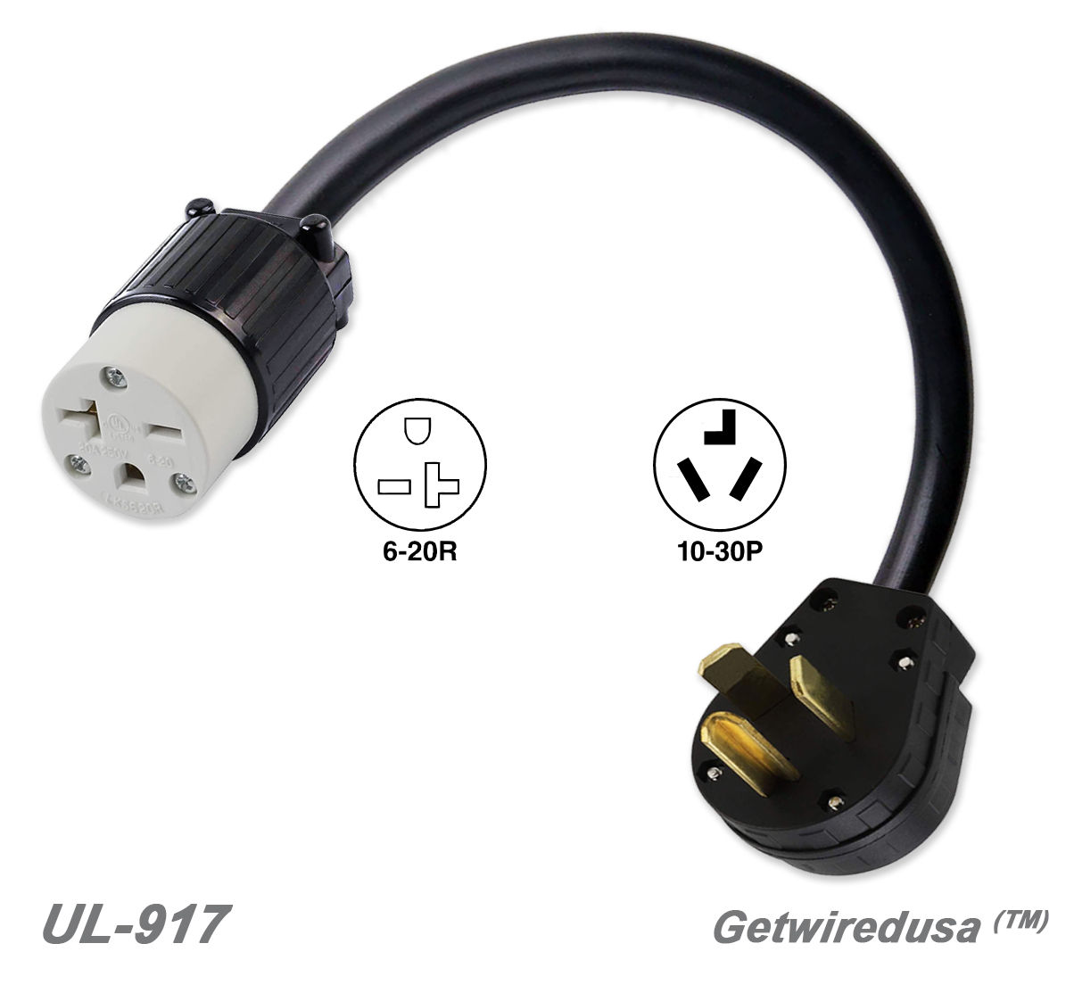 NEMA 10-30P 30 Amp Male Dryer Plug to 6-20R T-Blade Female Adapter,30A 125/250V