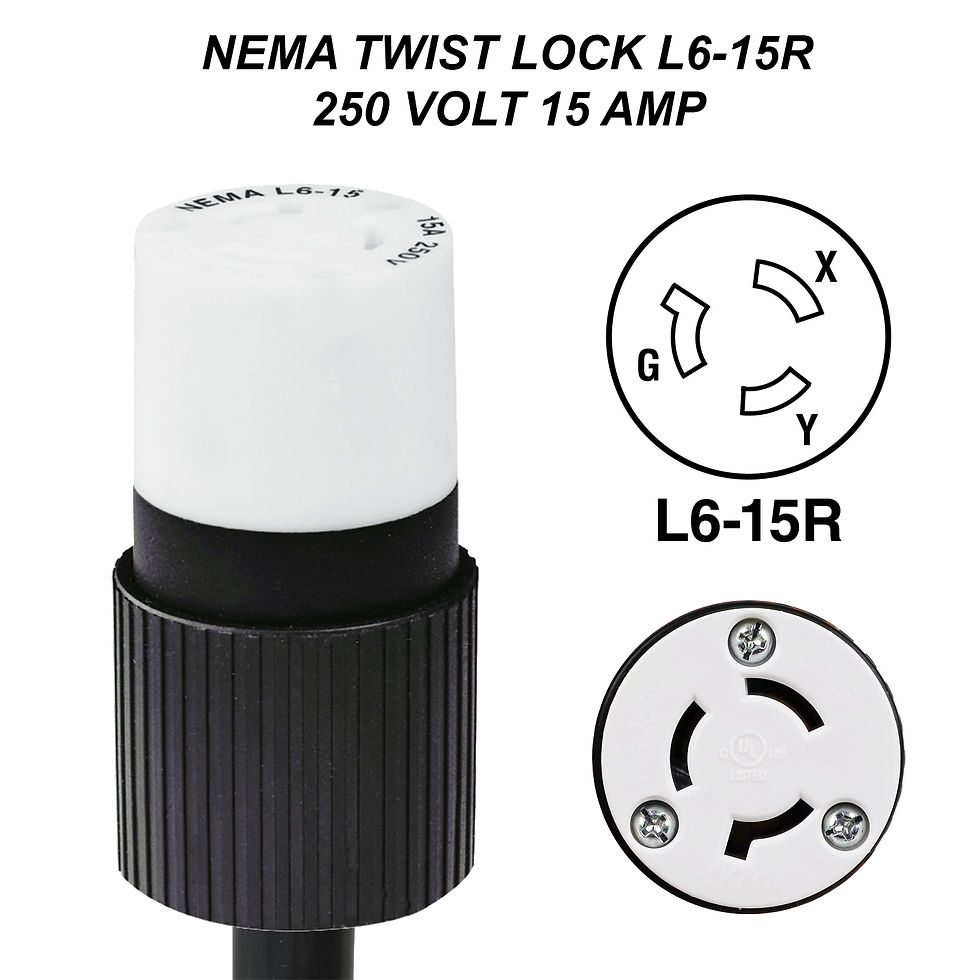 Thumbnail: L6-20P to L6-15R Plug Adapter, 1 Foot, 15 Amps, 250V, 12/3 SJT Power Cord