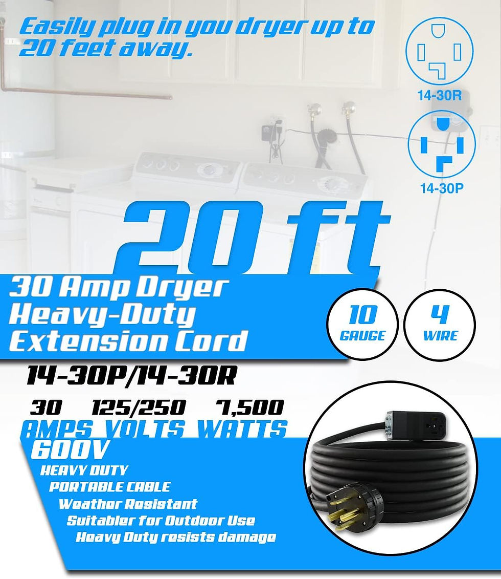 Thumbnail: 20 foot NEMA 14-30 Dryer Extension Cord 10/4 SOOW cable