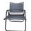 Thumbnail: Dark grey folding camping chair with metal frame and wooden armrests.