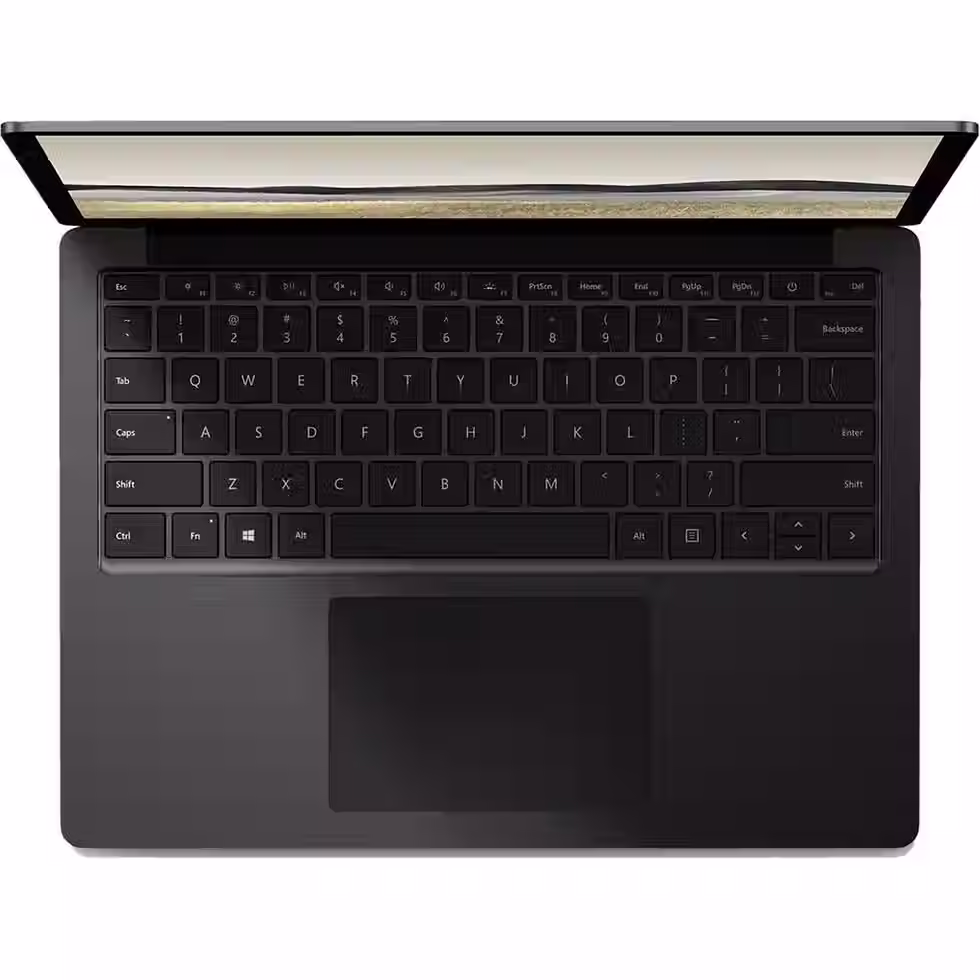 Thumbnail: Overhead shot of a black laptop with keyboard and trackpad. FarTecs.