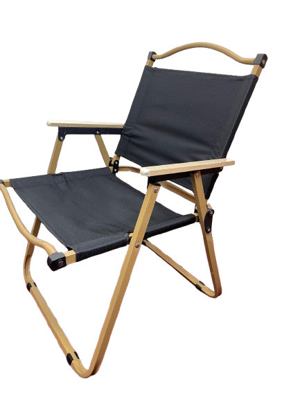 Thumbnail: Black fabric folding chair with wooden frame. Outdoor Camping Chairs.