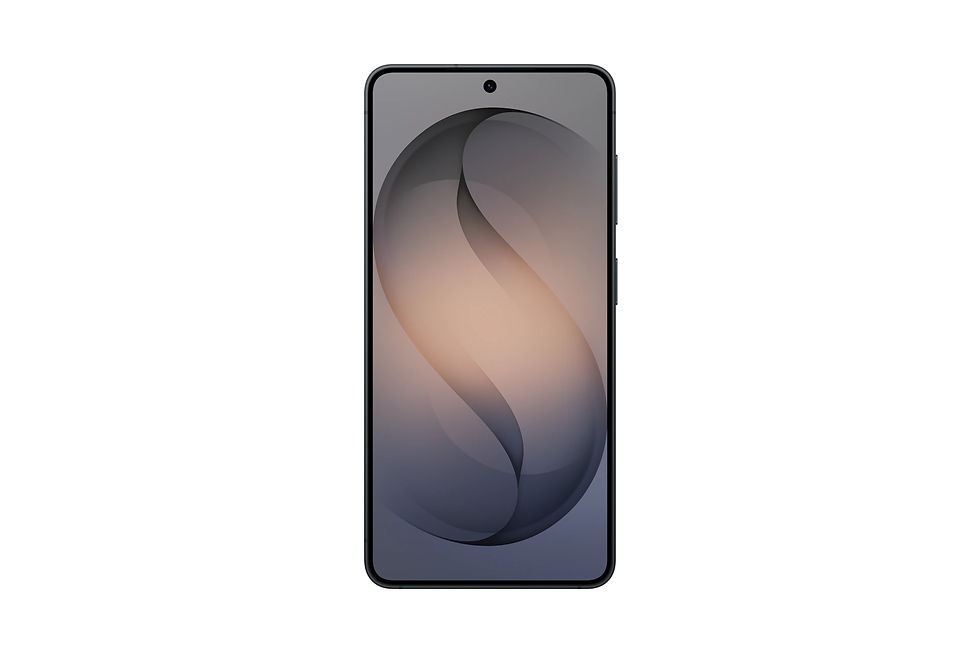 Modern smartphone with dark screen displaying a large stylized 'S' logo.
