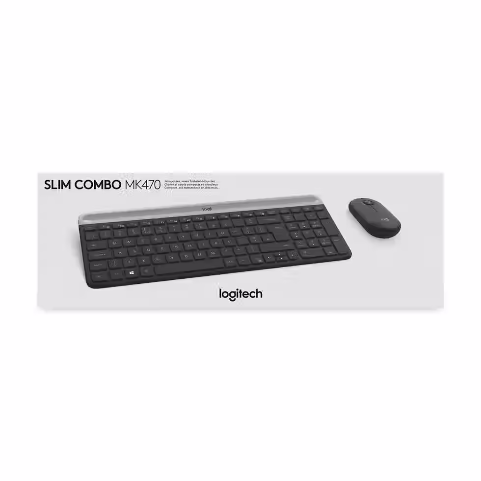 Thumbnail: Logitech Slim Combo keyboard and mouse set on a white background.