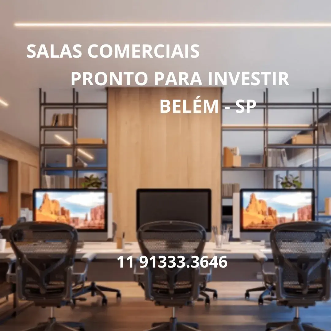Imagem perspectiva de sala comercial equipada pronta para investir no Belém - SP.