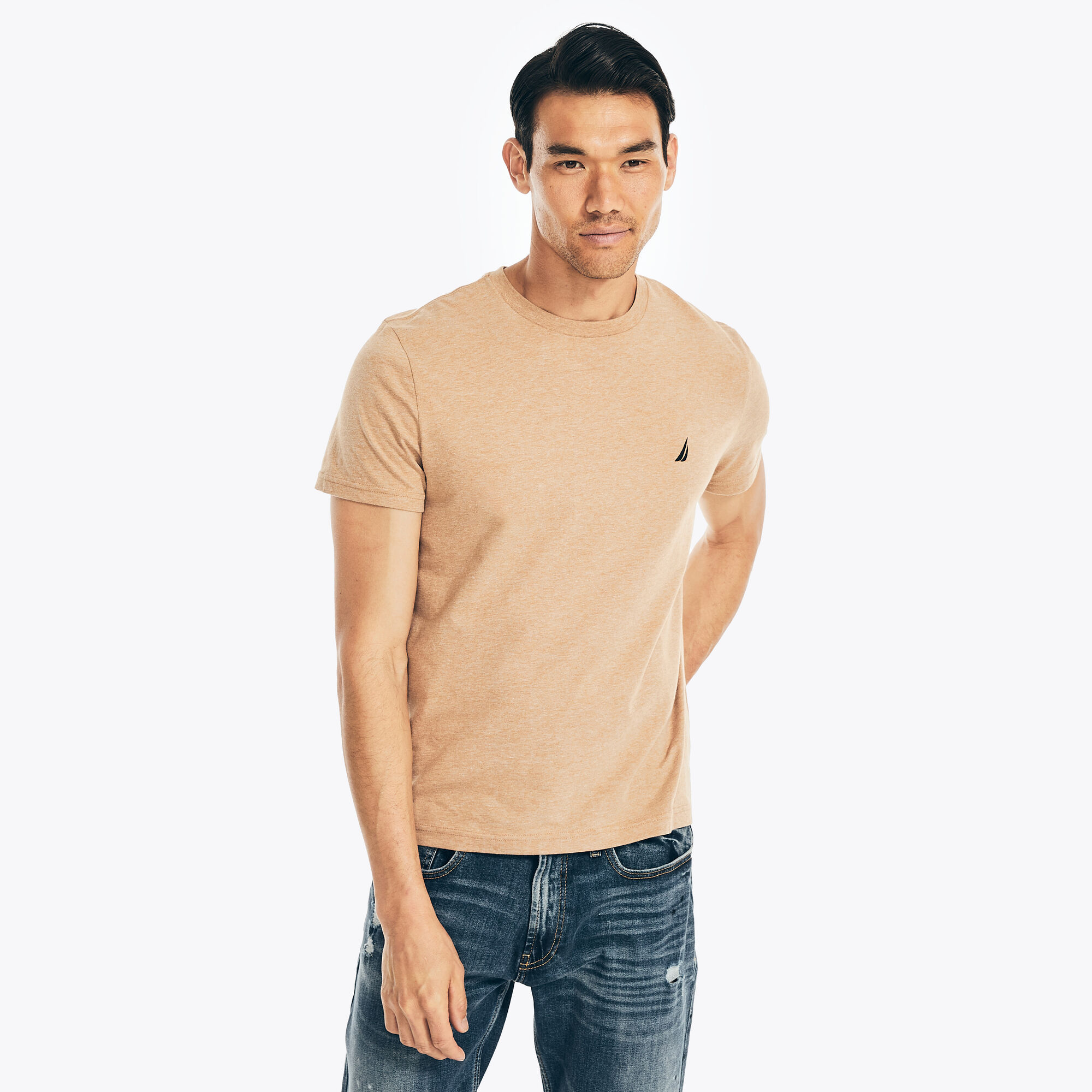 Nautica HEATHERED CREWNECK T-SHIRT camel heather