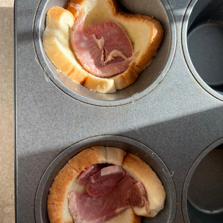 Sunday Morning Egg Cups - adding the ham
