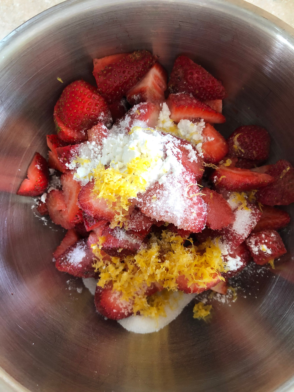 Strawberry Tart filling - strawberries, sugar, cornstarch, lemon zest