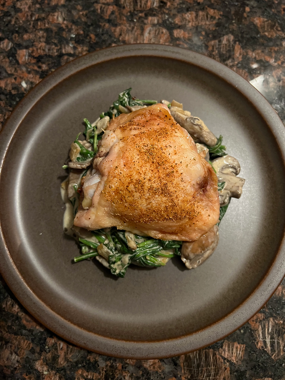 Chicken Thighs with Mushrooms and Spinach | Appetite for Life | Jen Vondenbrink