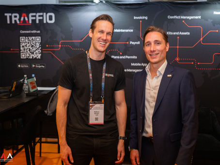 Traffio Co-Founder & Director Nathan Wright with TMAA CEO Matthew Bereni at the 2025 Traffio TMAA Booth.