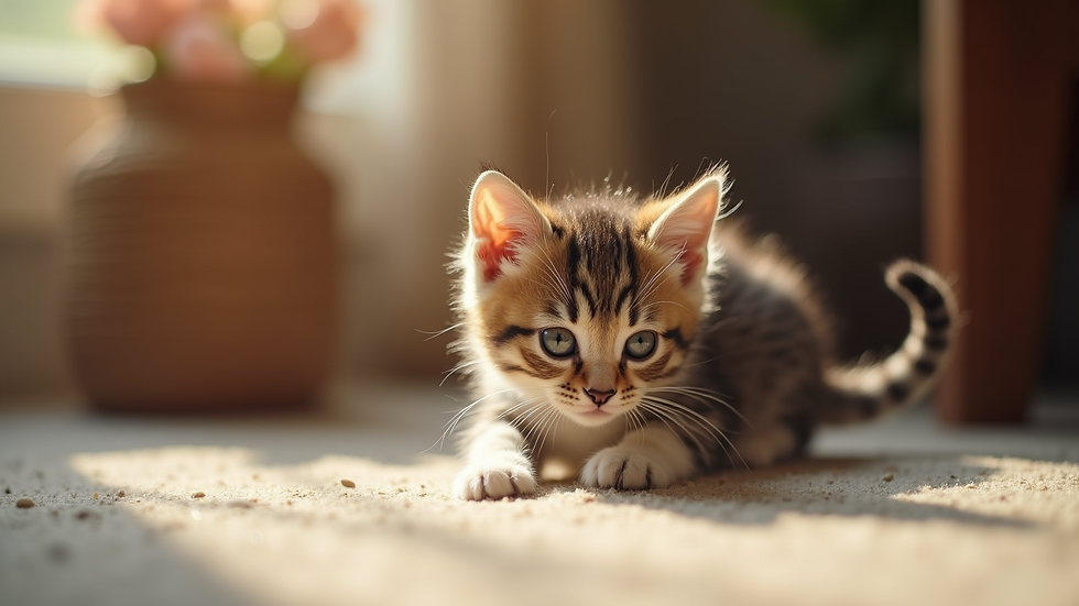 High angle view of a kitten exploring its new home
