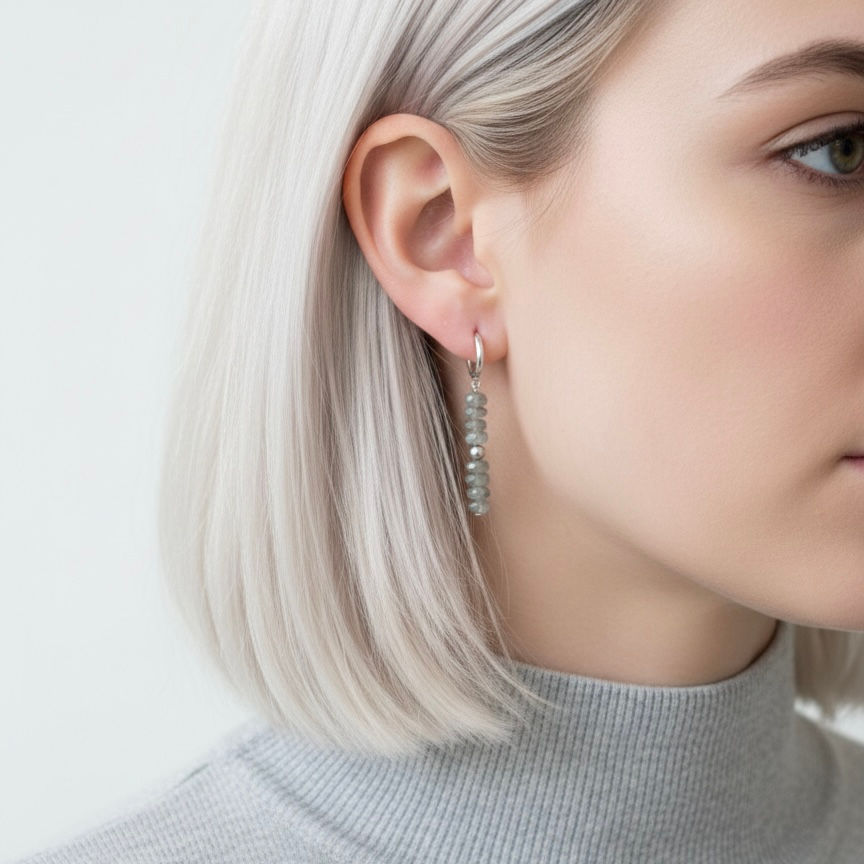 Thumbnail: Pendientes Labradorita - Aro 12 mm clic - Plata 925