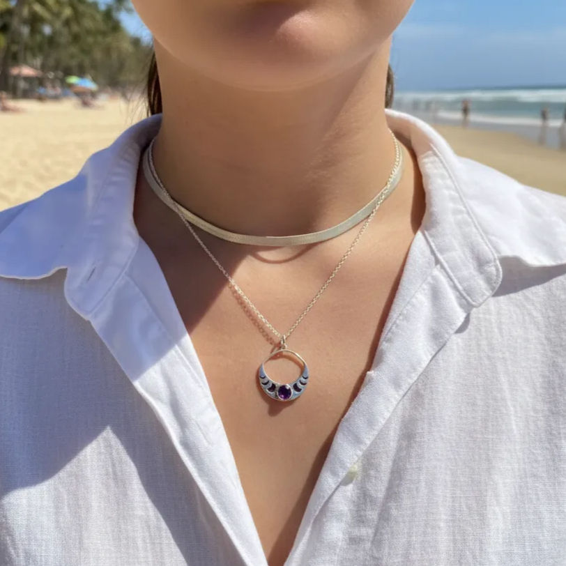 Thumbnail: Colgante Ciclos de luna - Labradorita, amatista o cuarzo rosa - Plata 925