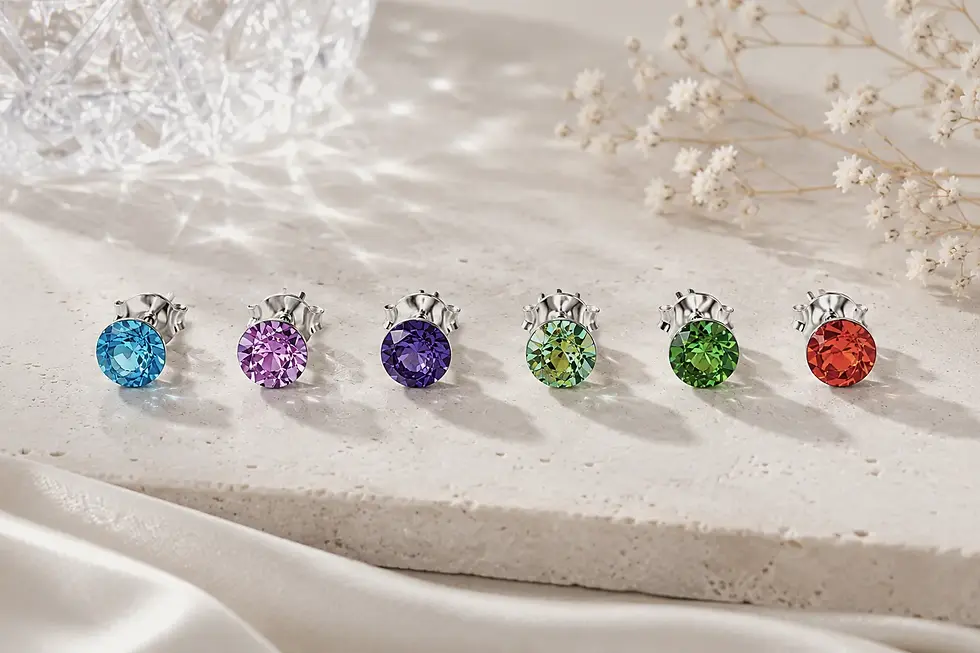 Thumbnail: Pendientes cristal ø5 mm: aguamarina, lila, amatista, verde, naranja - Plata 925